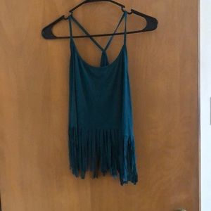 Teal Fringe Racerback tank